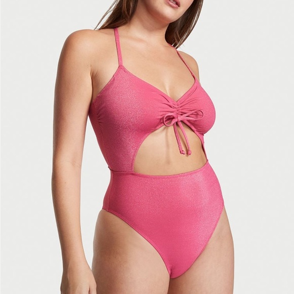 Ruched Shine Cutout One-Piece Swimsuit - Picture 3 of 3